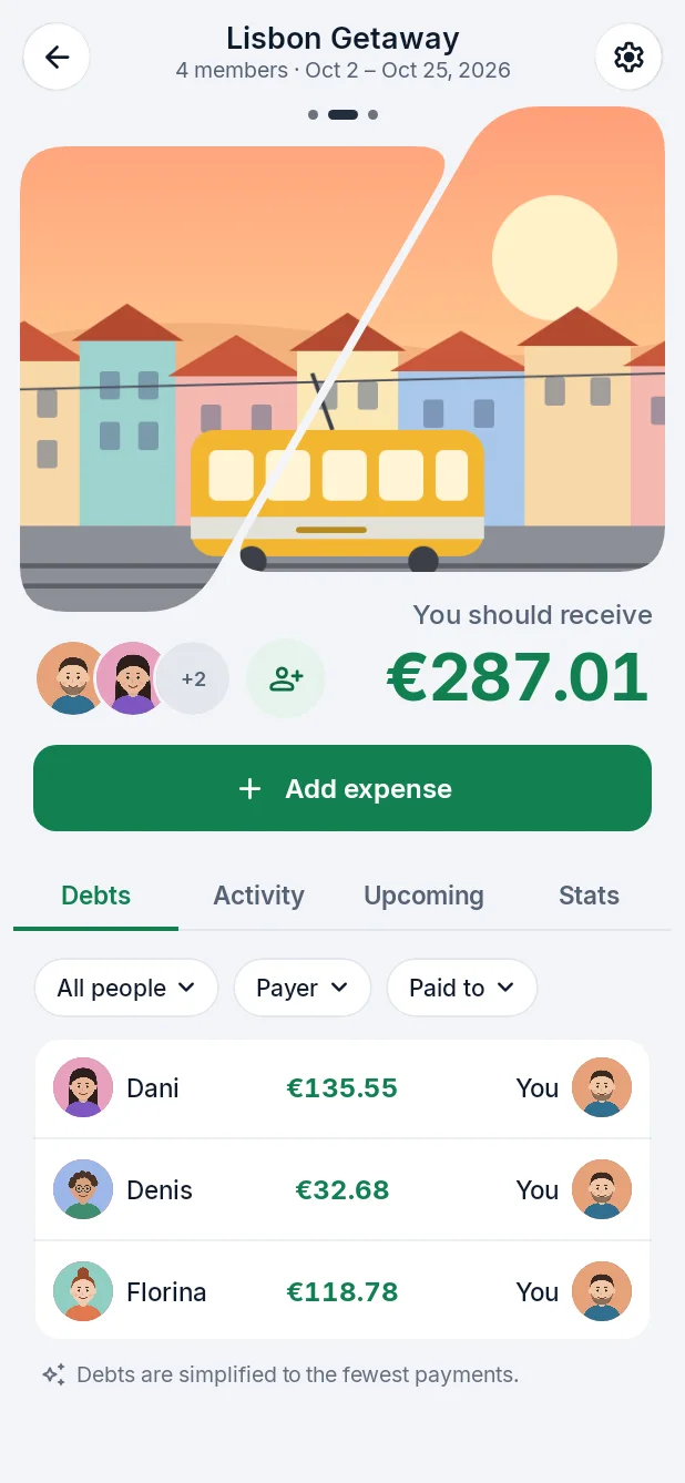 The Lisbon Getaway group: you should receive €287.01